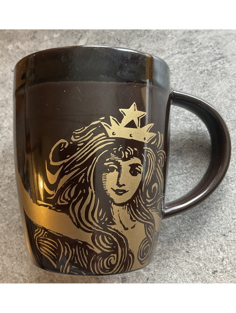 2012 Starbucks, Bone China Siren Mermaid With Crown Brown Gold Coffee Mug Cup